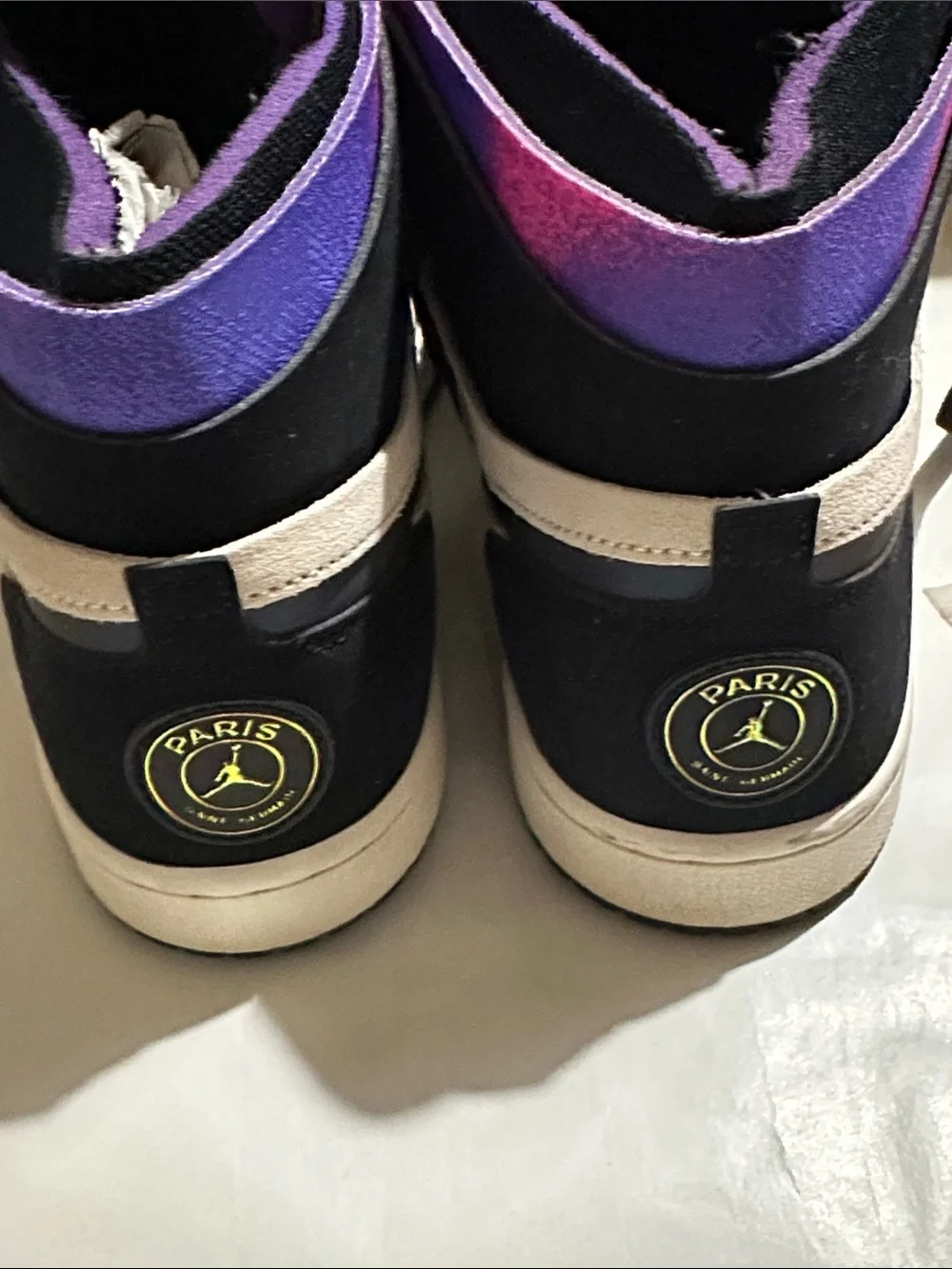 Nike PSG Jordan 1’s — Black, White & Purple Iridescent Swoosh